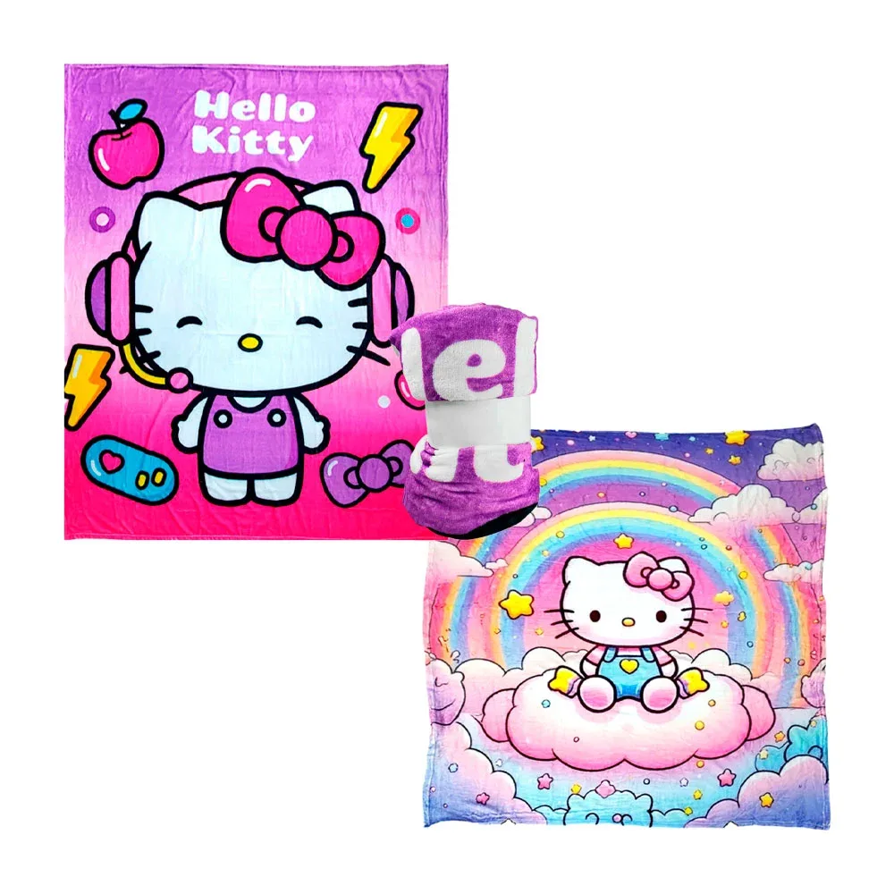 Cobija cobertor afelpado con estampado de personajes de hello kitty multicolor