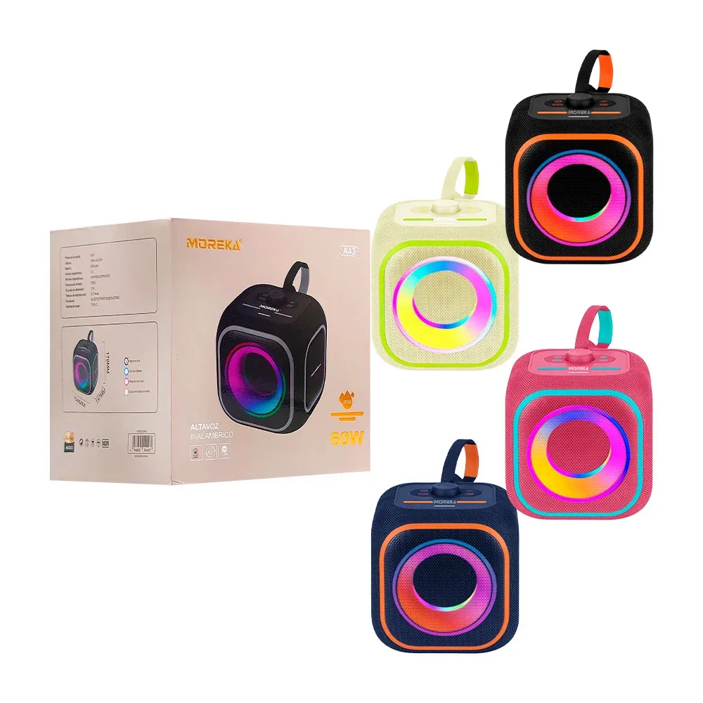 Bocina moreka cuadrada inalámbrica, sonido 360, resistente, portátil con luz rgb