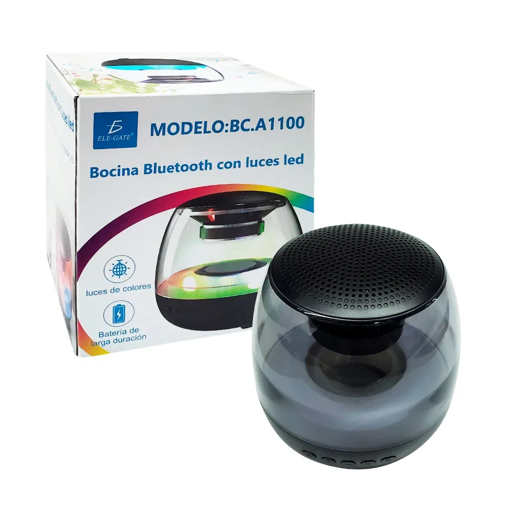 Bocina bluetooth transparente con luz rgb y sonido envolvente 360° / bc.a1100