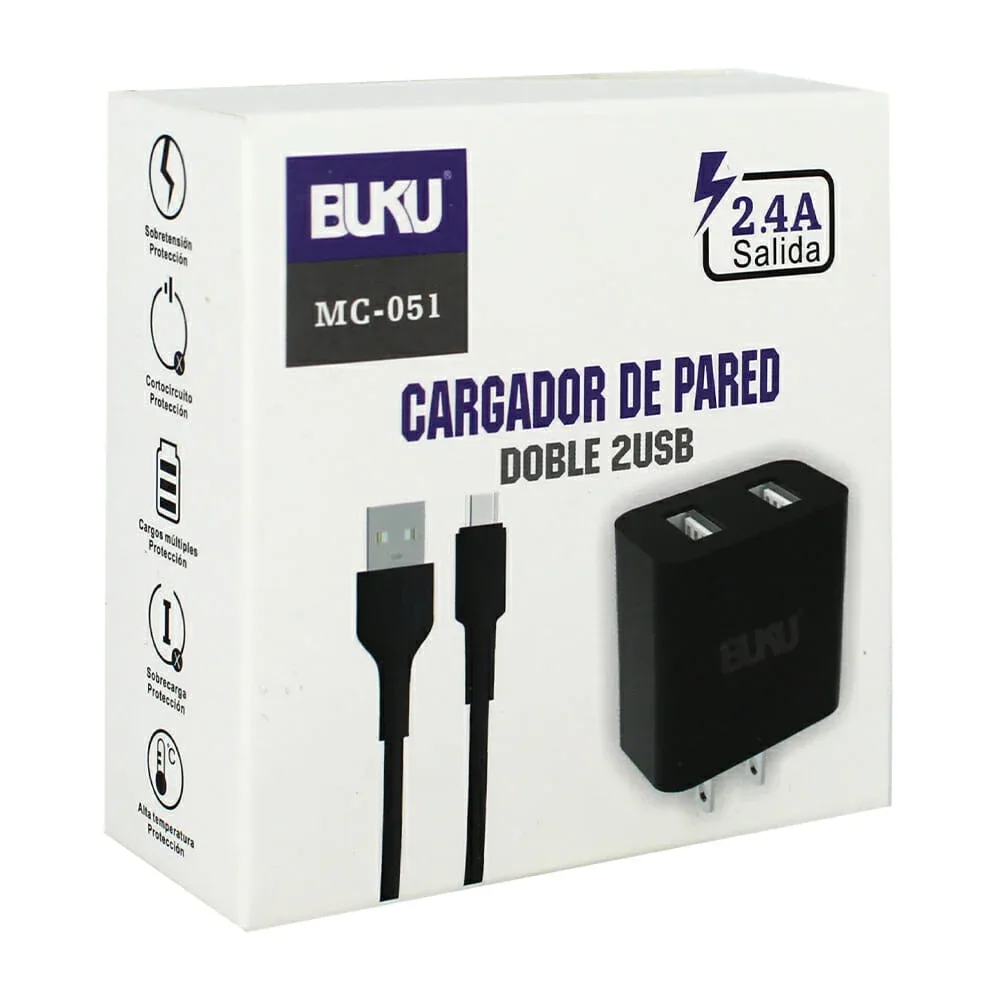Combo cargador con cable v8 + 2 puertos usb mc-051