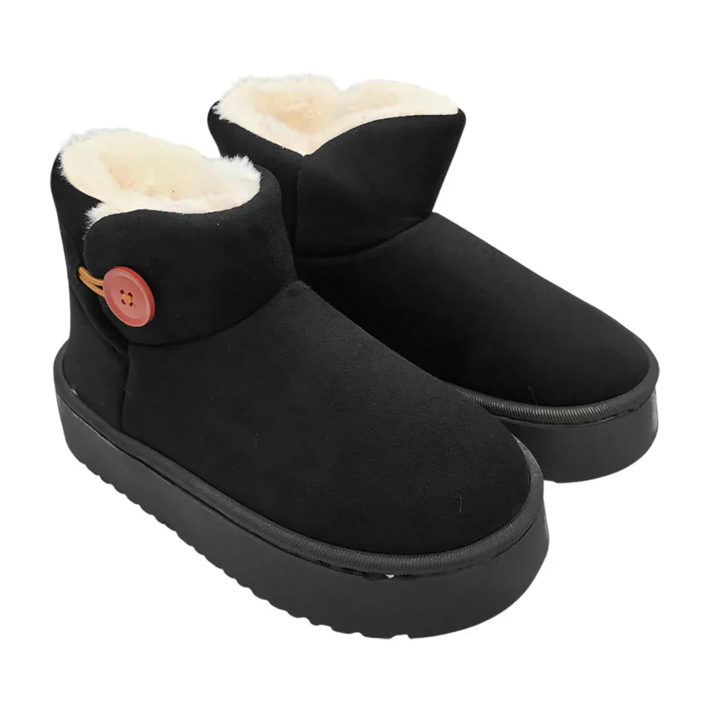 Botas de suela alta, diseño liso, interior afelpado y botón decorativo, variedad