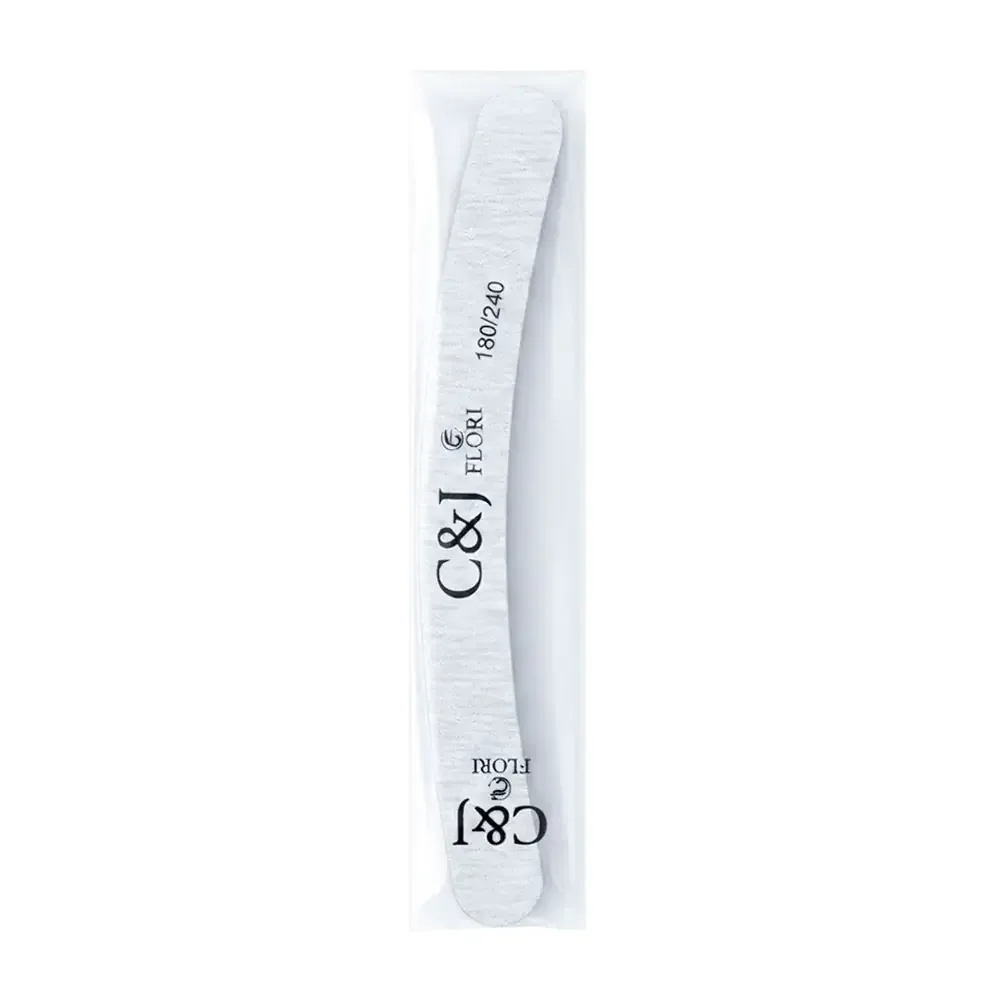 Lima plana c&j flori para uñas con diseño curvo de 18cm, 180/240