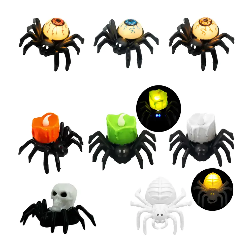 Mini lámpara decorativa con temática de halloween en forma de araña con calavera o vela, variedad de modelos / ys-312
