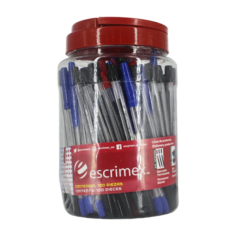 Bote con 100 plumas bolígrafos escrimex, variedad de colores / plubol210b100