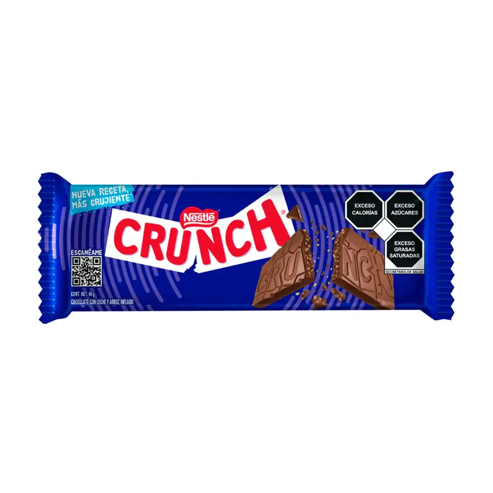 1pza barra de chocolate crunch rellena de leche con arroz inflado, 40g / 223905