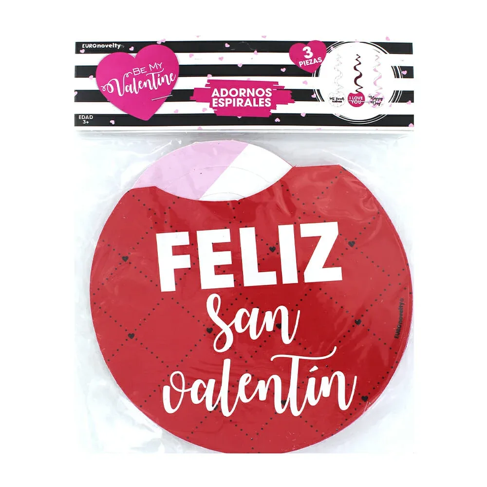 Paquete de 3 adornos euro novelty en espiral con temática de san valentín, variedad de diseños / deaesv3
