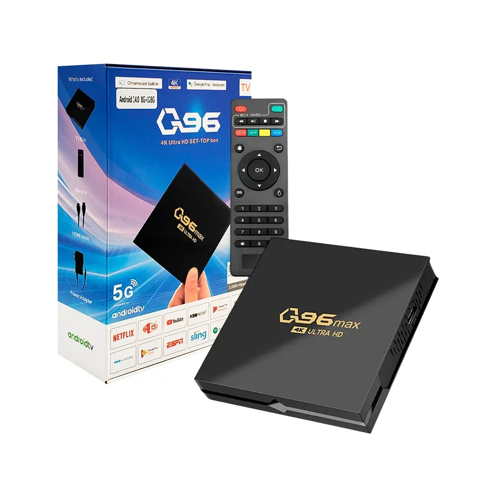 Tv box q96 5g con multiconexión streaming, ultra hd 4k, android 14 / bbg-60566