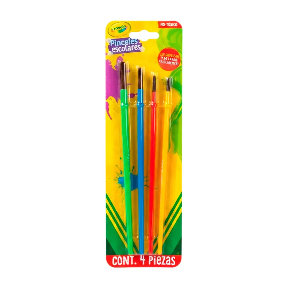 Blíster con 4 pinceles escolares artísticos de diferente tamaño, variedad