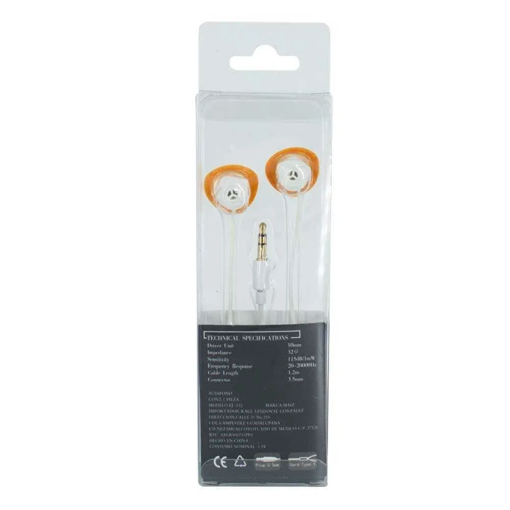 Audífonos alámbricos en forma de naranja / fruta / maiz / earphone ej-032