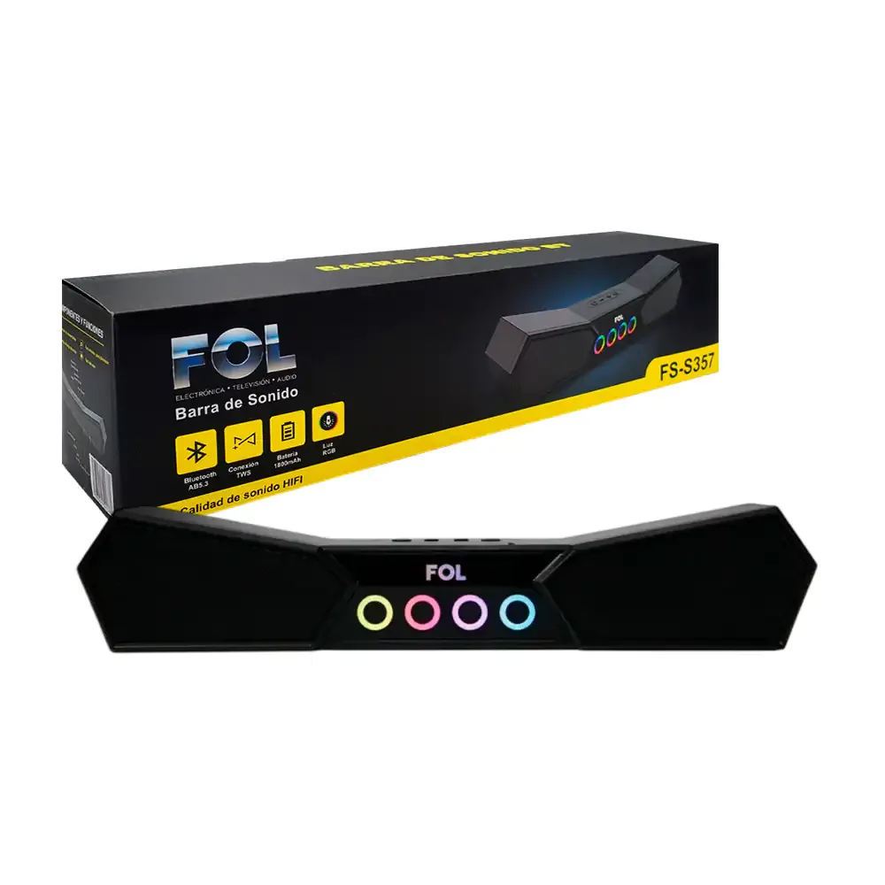 Bocina tipo barra de sonido con diseño gamer, luz rgb y sonido estéreo, variedad