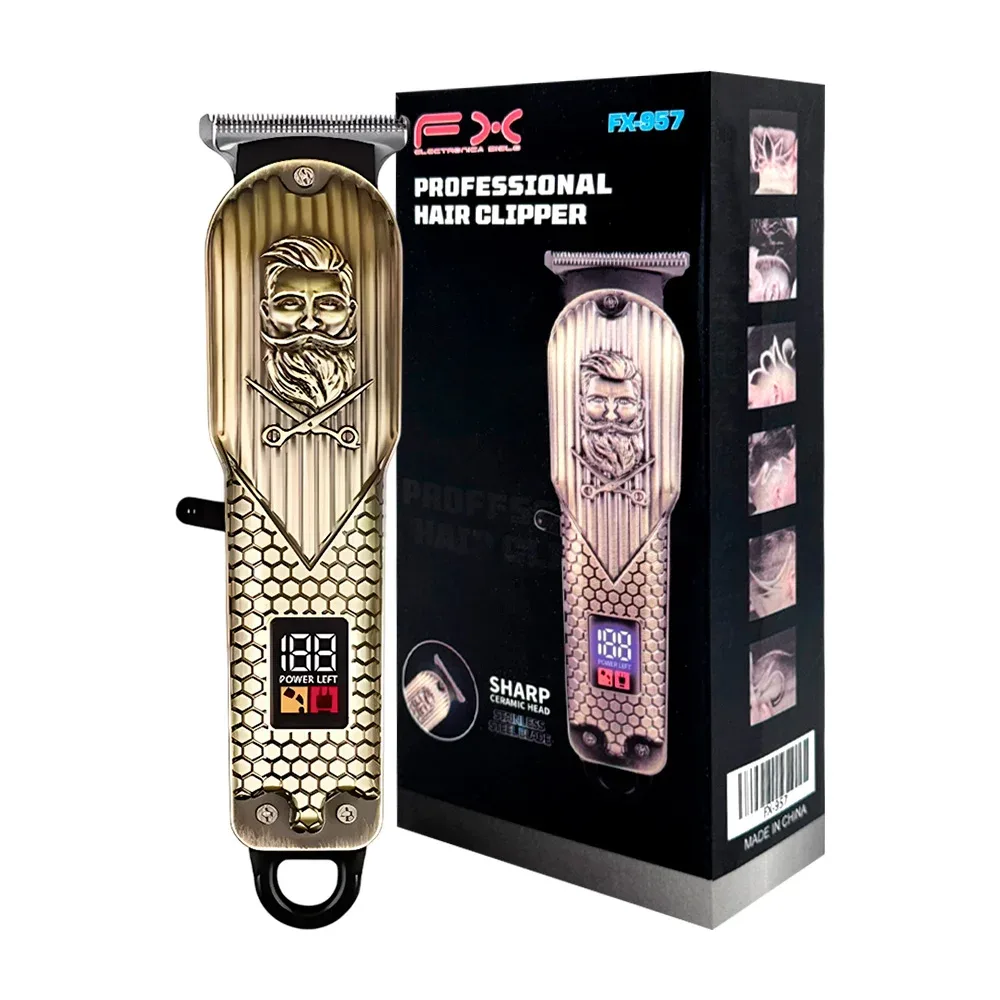 Rasuradora metálica fx recargable, pantalla led, diseño en relieve + accesorios