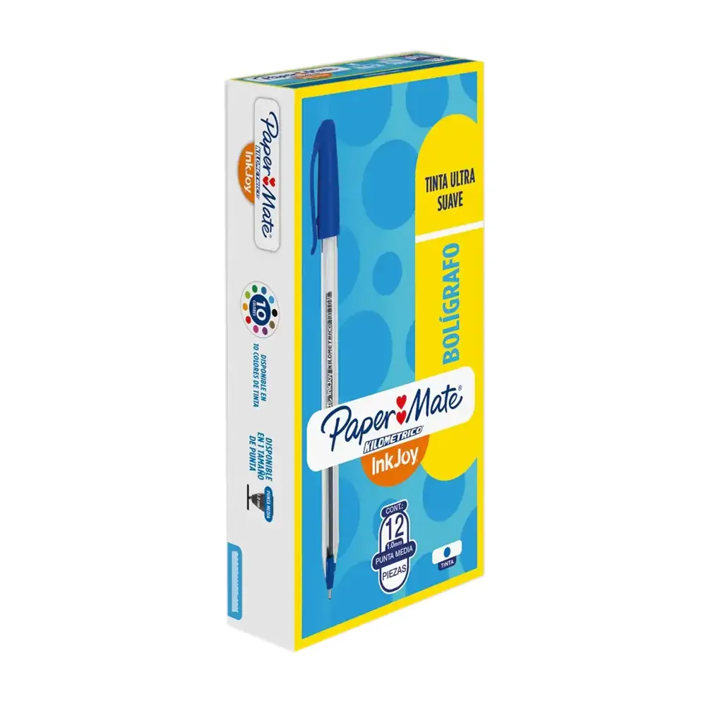 Paquete con 12 plumas bolígrafos de tinta azul con punta media 1.0mm