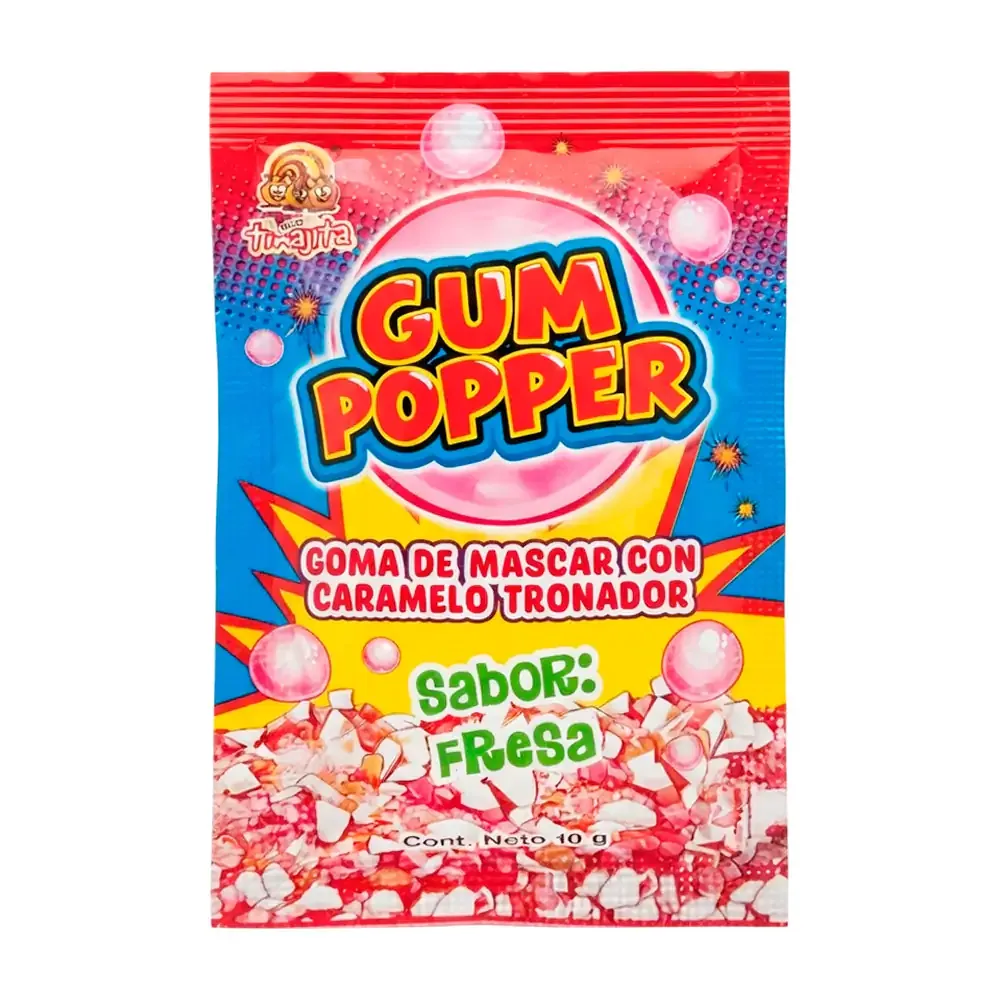 1pza gum popper tinajita goma de mascar con caramelo tronador sabor fresa 10g / 537591