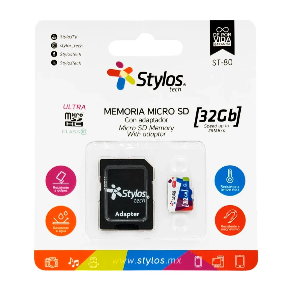 Memoria micro sd stylos con capacidad de 32gb y adaptador / stms321b