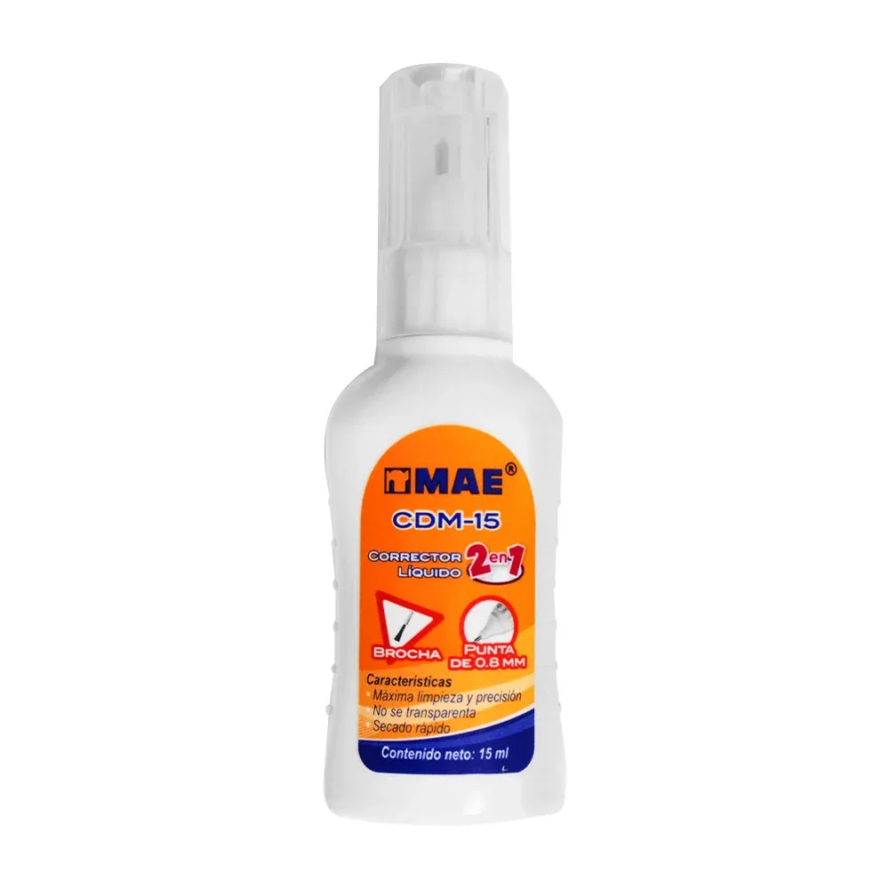 1pza Corrector líquido mae 2 en 1 tipo pluma y brocha, 15ml / cdm-15