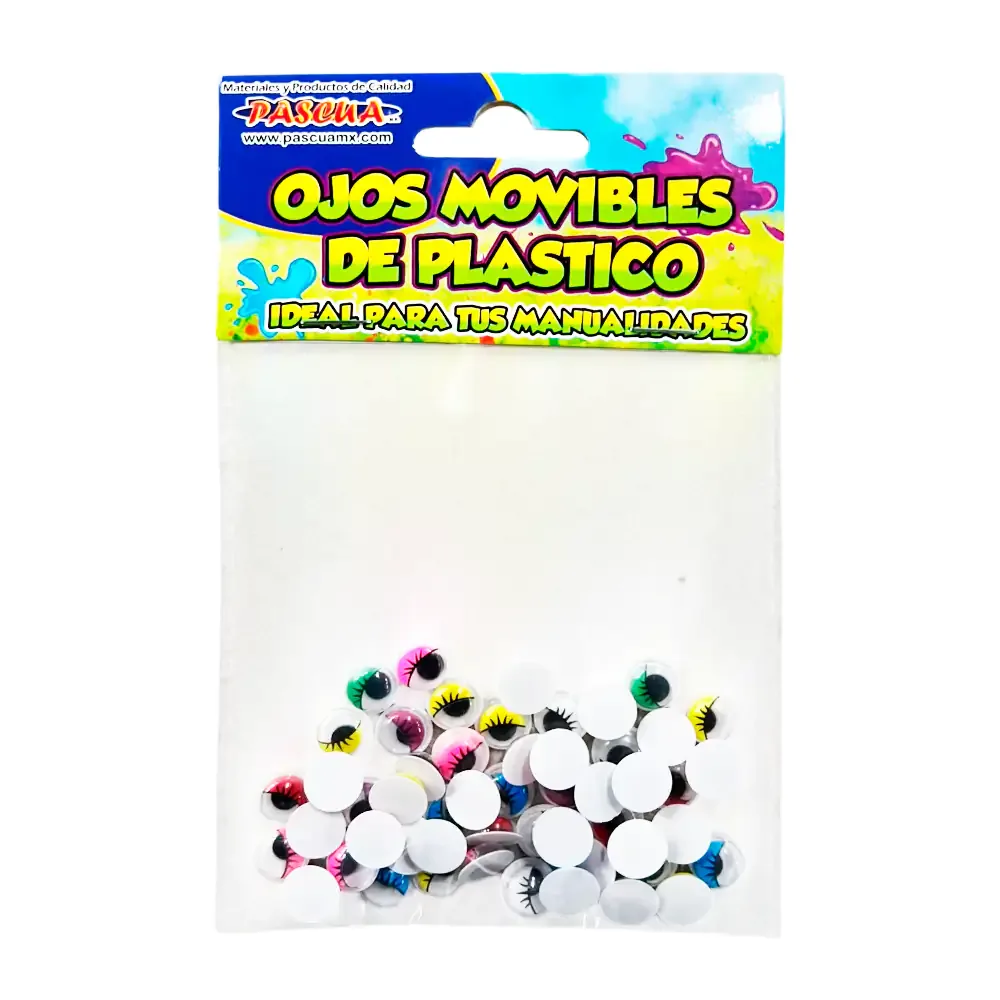 Paquete con 50 ojos movibles de plástico con pestañas, 10mm, variedad de colores