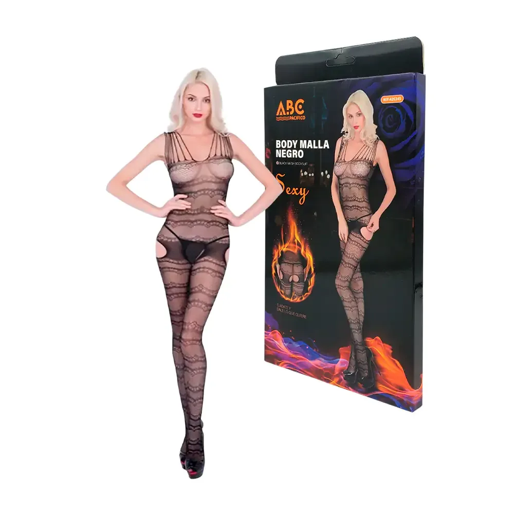 Lenceria tipo body completo, red con detalles tipo encaje, color negro unitalla