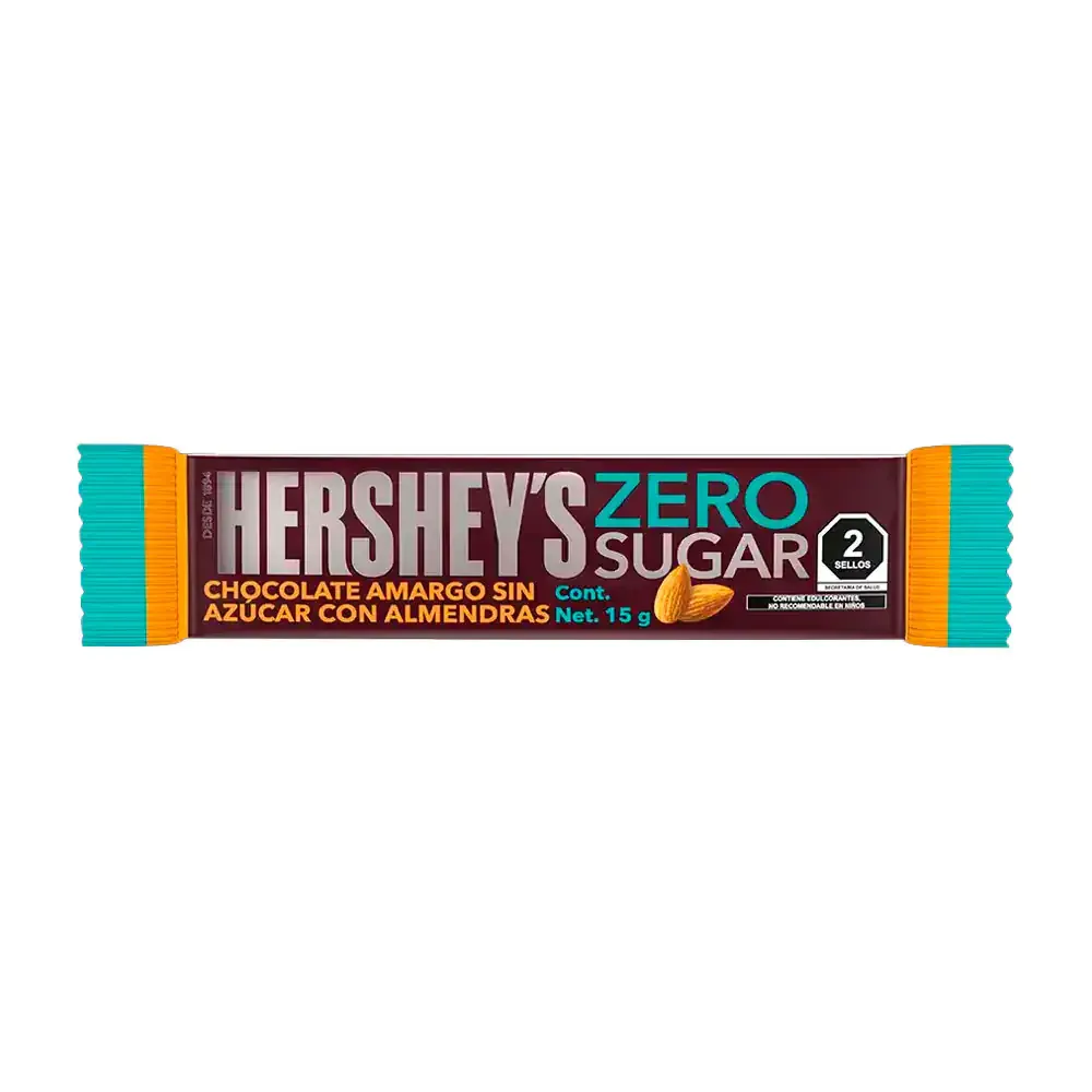 1pza chocolate hersheys amargo sin azúcar con almendras, 15g / 546473