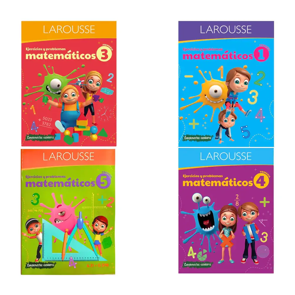 Libro de ejercicios matemáticos larousse para primaria con distintos niveles, variedad