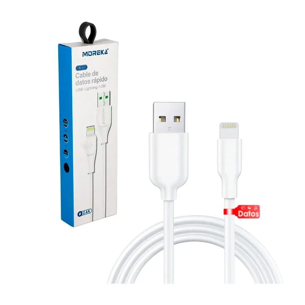 Cable de transferencia de datos y carga rápida con entrada usb-lightning, 1.5m, 2.4a / cb-031