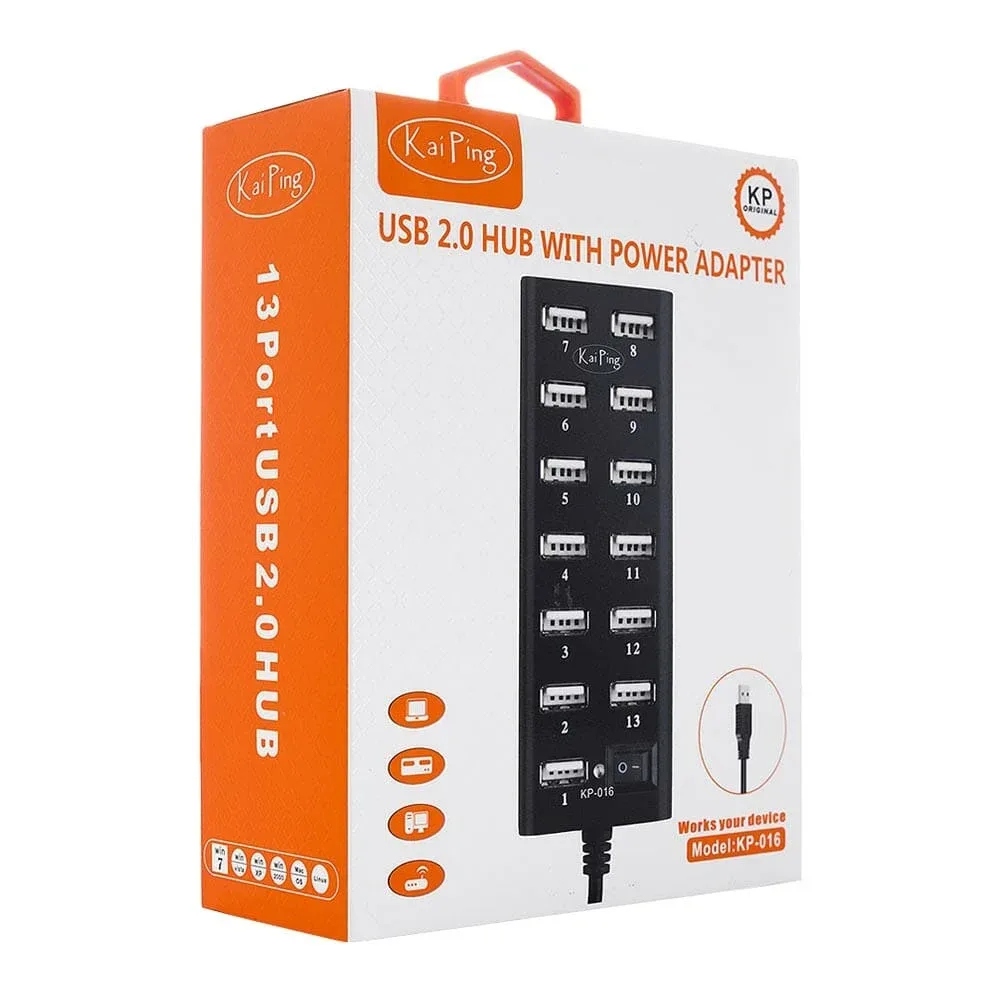 Hub de 13 entradas usb 2.0 para computadoras windows y/o macos / kp-016