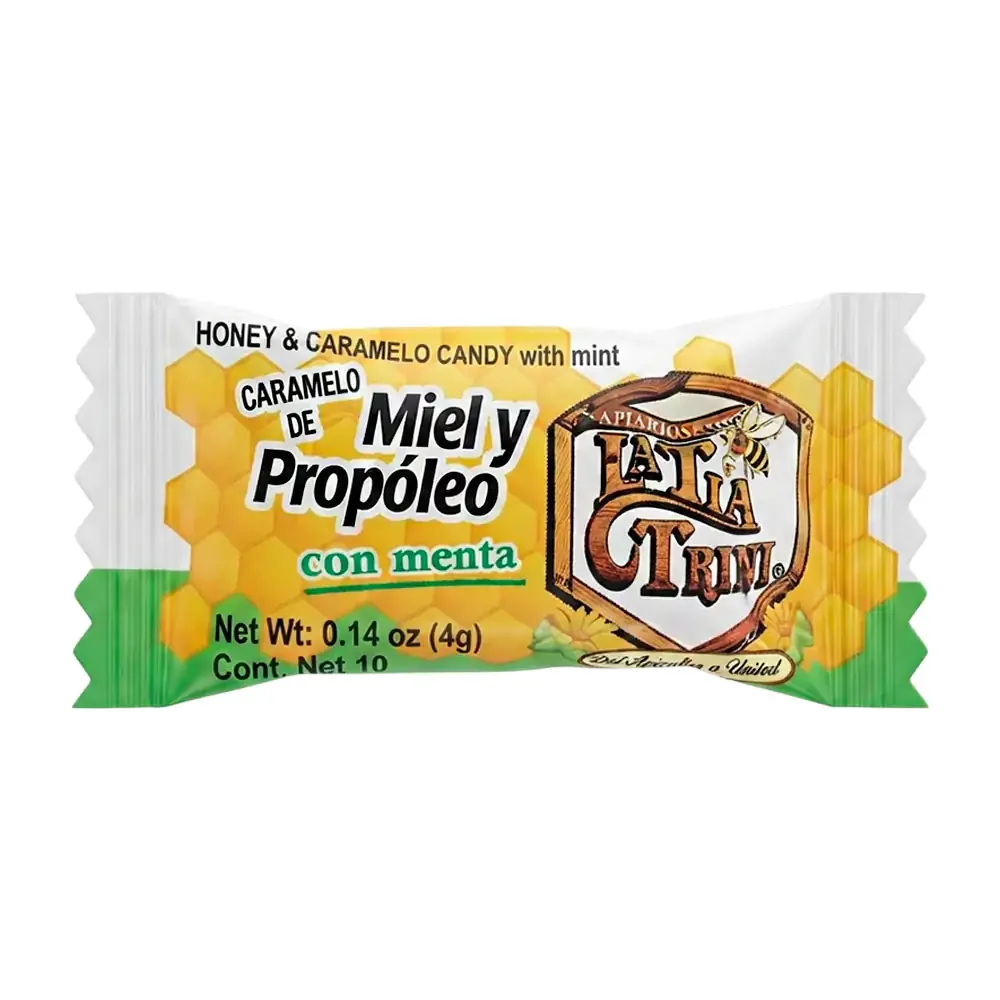 1pza Caramelo la tía trini de miel y propélo con menta para el dolor de garganta, 4g / 300491