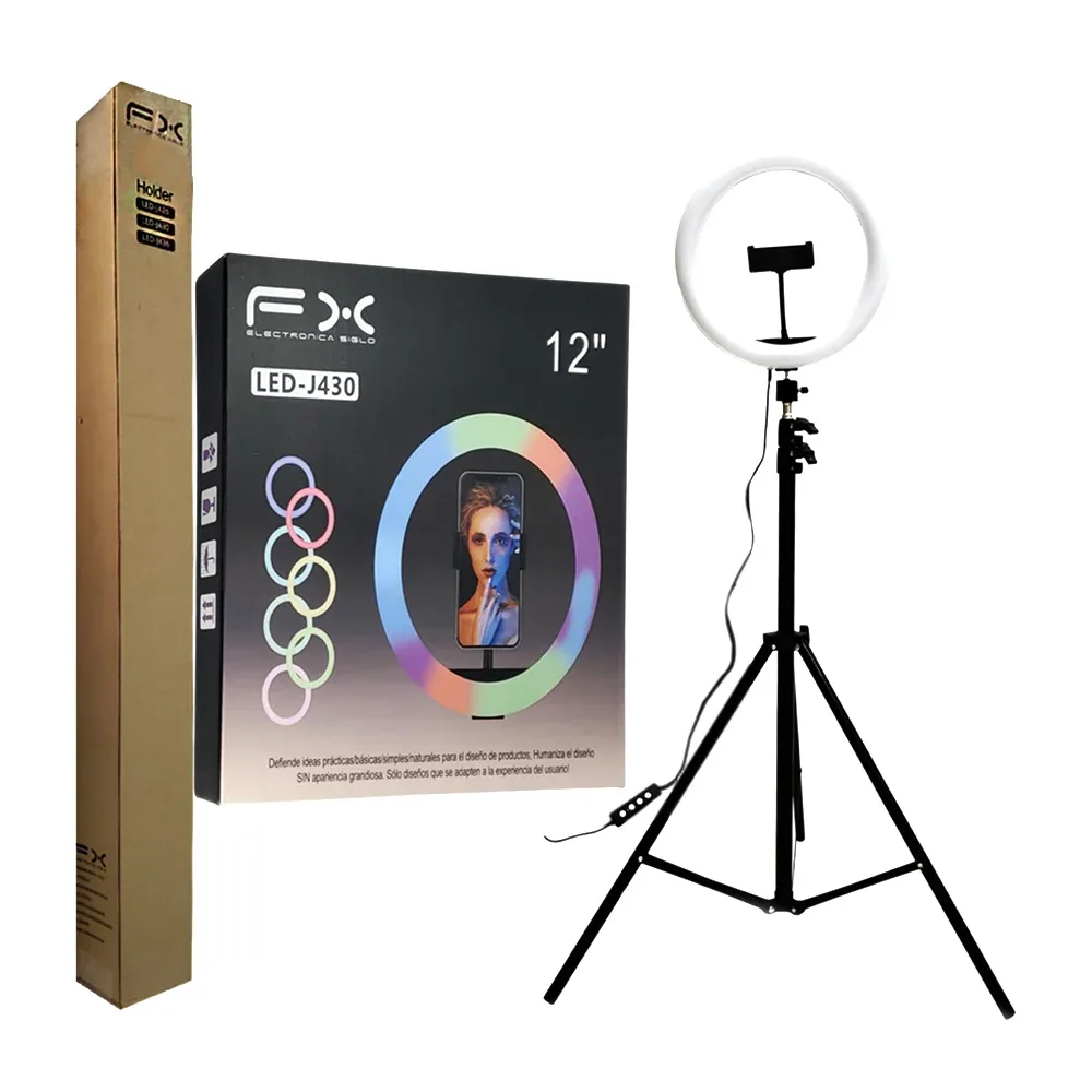 Aro de luz rgb fx de 12 pulgadas con soporte para celular + trípie / led-j430