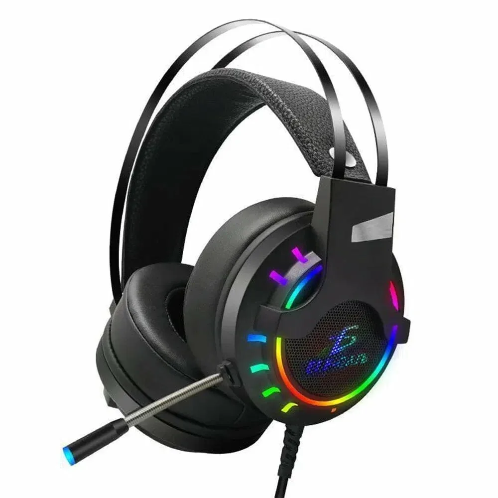 1pza Audífonos alámbricos de tipo diadema, acolchada, con diseño gamer iluminado rgb, micrófono y cable mallado, variedad de funciones / dm.x43
