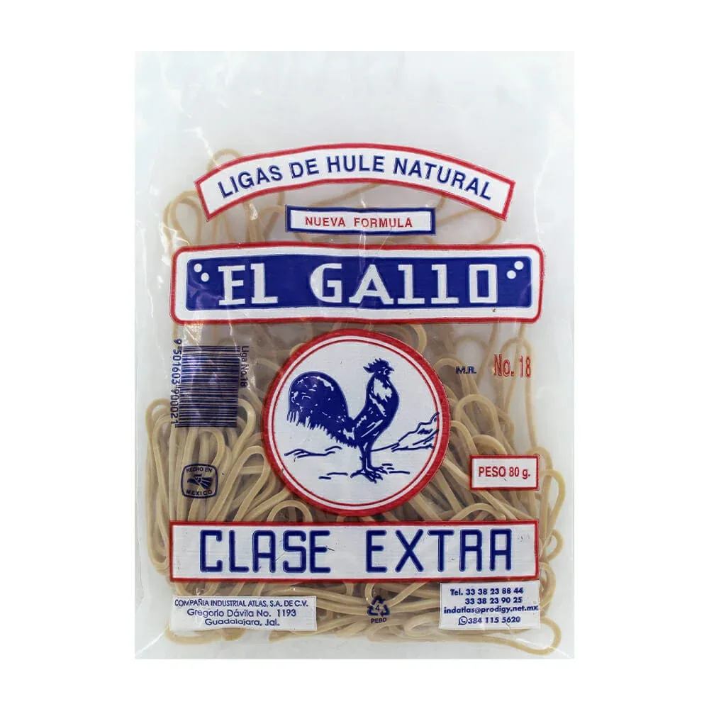 Paquete 80g con ligas el gallo de hule natural #18