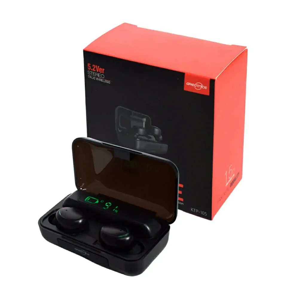 Audífonos inalámbricos con estuche cargador recargable e indicador de batería led, sonido estéreo / ktp-105