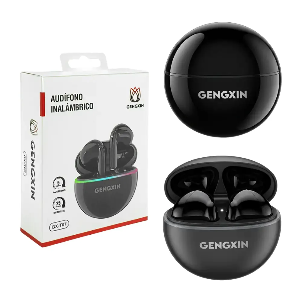 Audífonos inalámbricos gengxin con estuche de carga circular + luz rgb / gx-t07