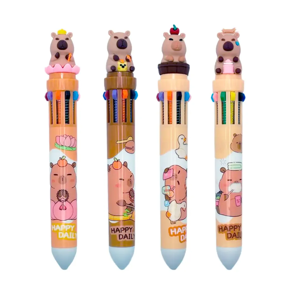 1pza Pluma retráctil intercambiable de 10 colores con diseño de capibara, variedad