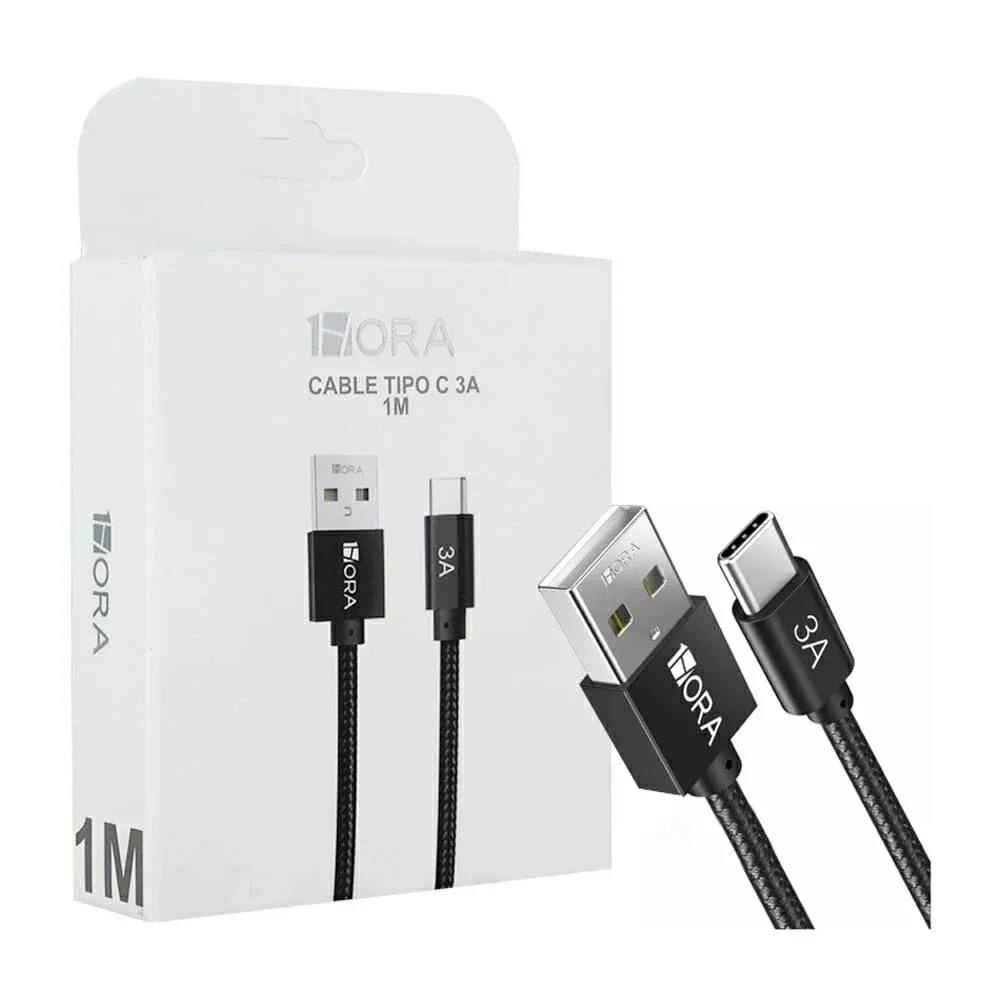 Cable usb 1hora tipo tela de 1 metro con entrada tipo c para transferencia de datos y carga rápida 3a / cab262