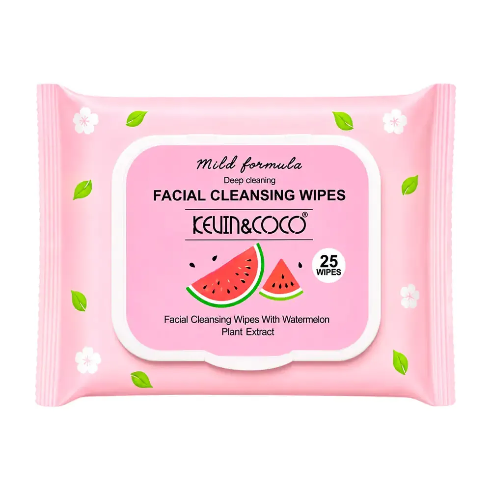 Paquete con 25 toallitas limpiadoras faciales con extracto de sandía y tapa