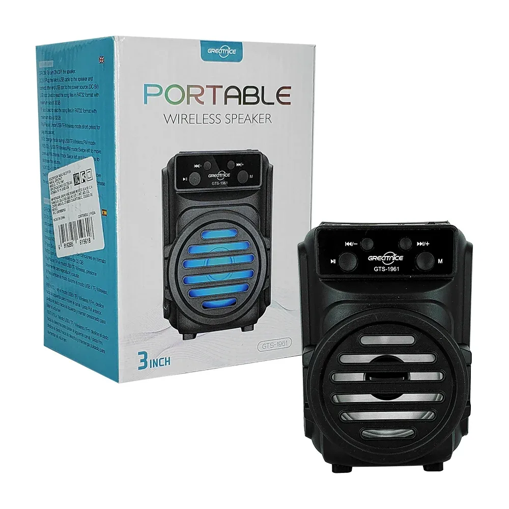 Bocina de 3 pulgadas bluetooth con luces rgb, puerto usb-tf y fm / portable wireless speaker / gts-1961