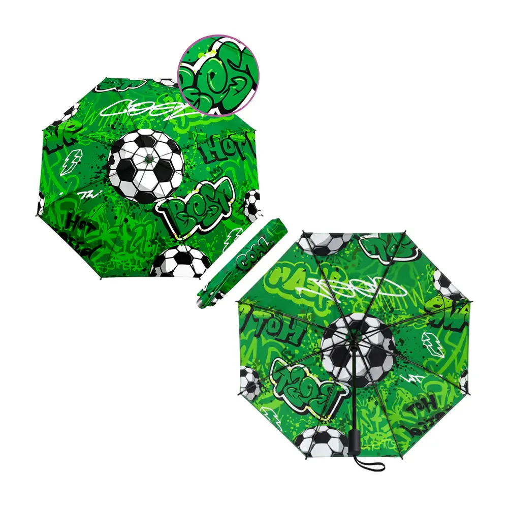 Paraguas plegable resistente con diseño de futbol tipo grafiti