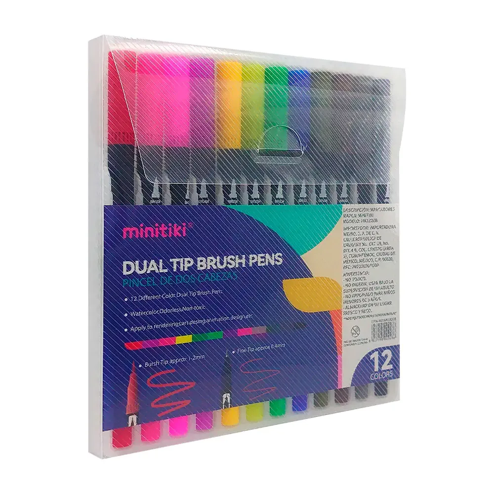 Estuche con 12 marcadores - plumones minitiki de doble punta, variedad de colores