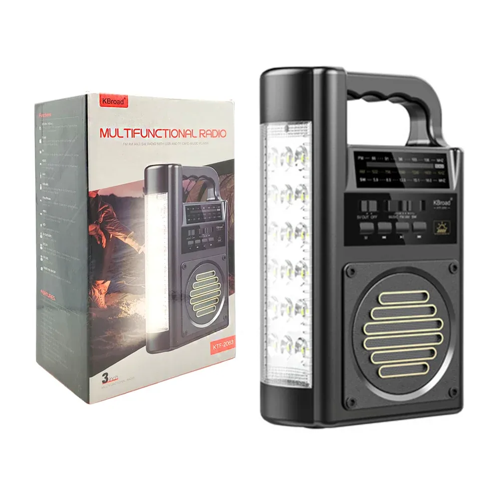 Radio bocina multifuncional, portátil con puerto usb, tf, panel solar y lámpara