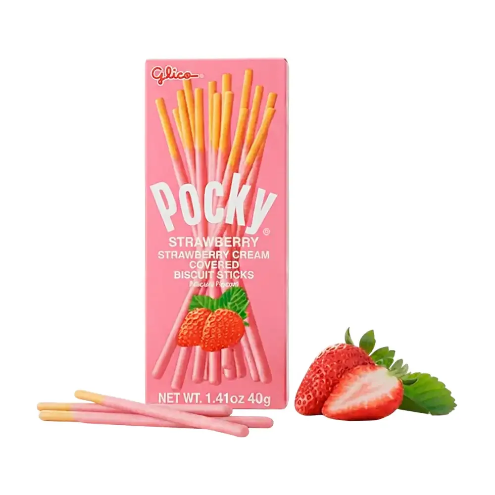 1pza Pocky Palito de galletas, cubierto de crema de fresa 40g / pocky-f