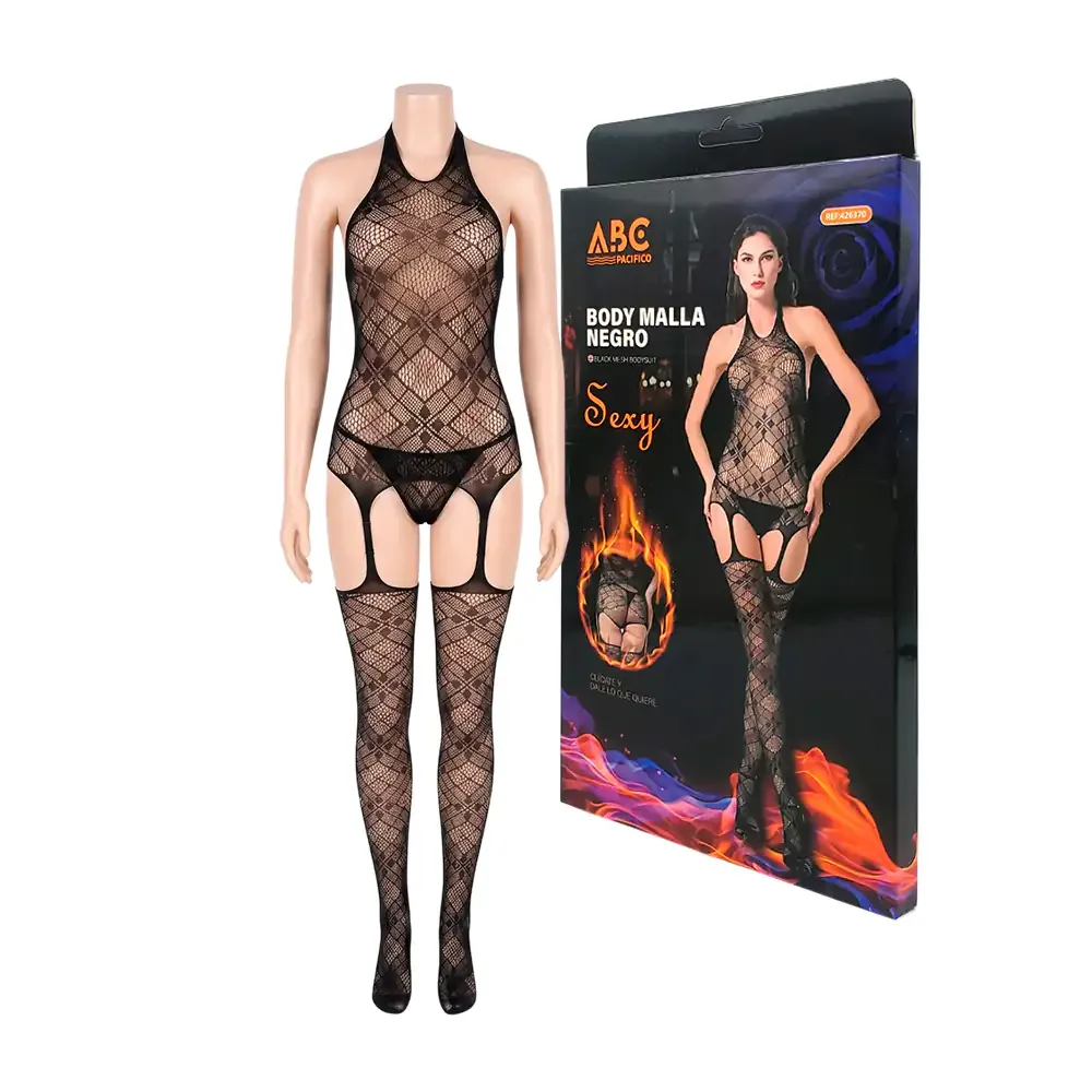 Lenceria tipo body con medias, red con detalles, color negro unitalla / 426370