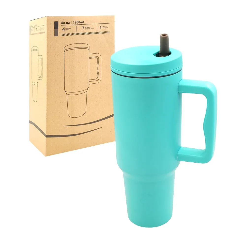 Vaso tipo termo de acero inoxidable, con agarradera y popote oculto, 1200 ml