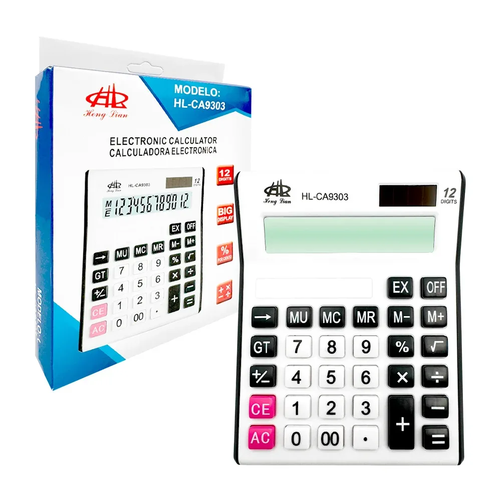 Calculadora electrónica cuadrada de plástico con panel solar de 12 dígitos / ca9303