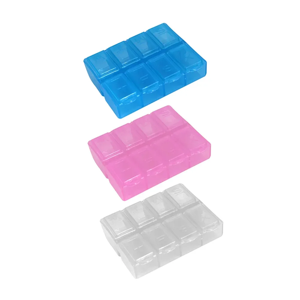 1pza Pastillero rectangular translúcido de plástico con 8 compartimientos, variedad de colores / x-196