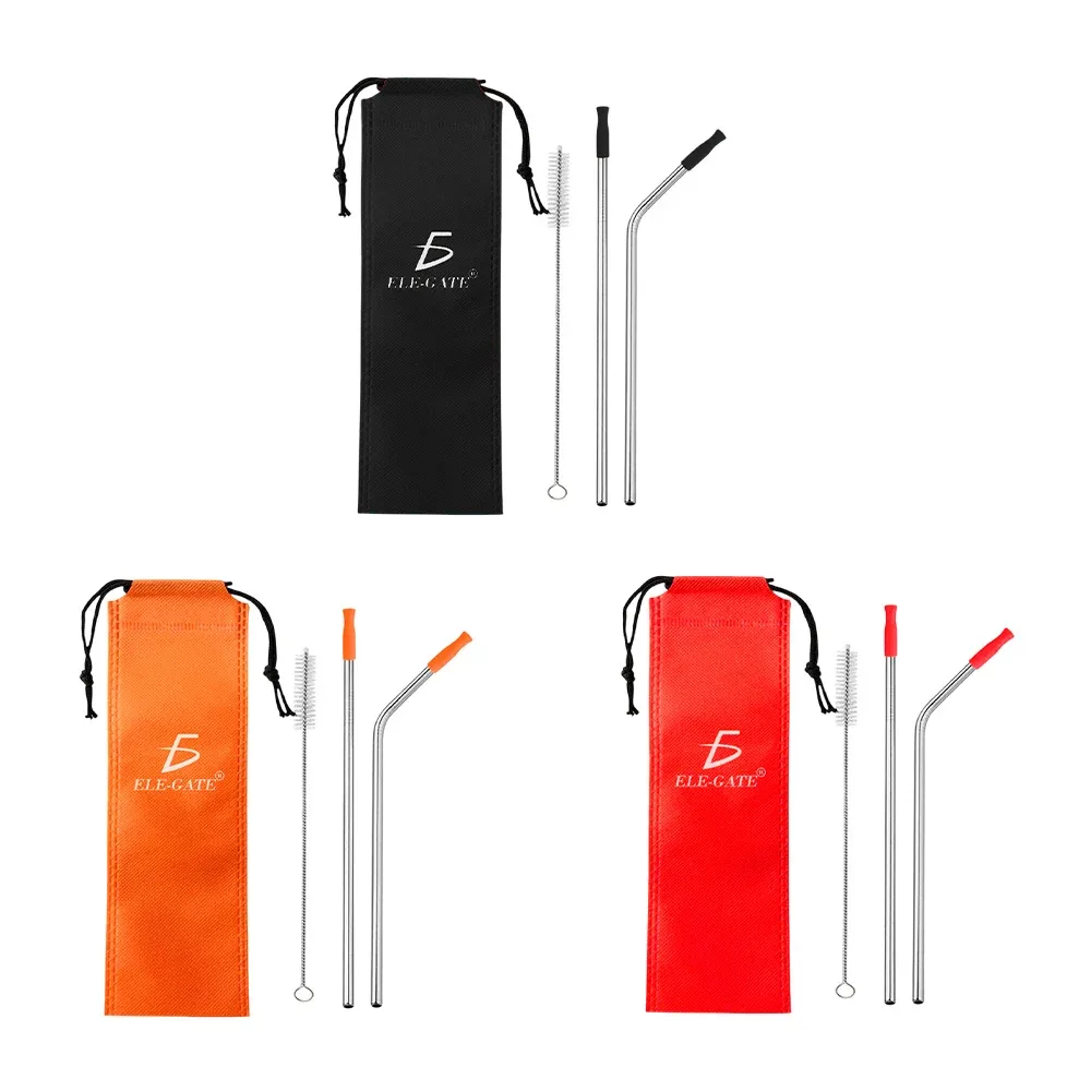 Set con estuche 2 popotes de 21 cm y 1 cepillo de acero inoxidable, variedad de colores / vas.13