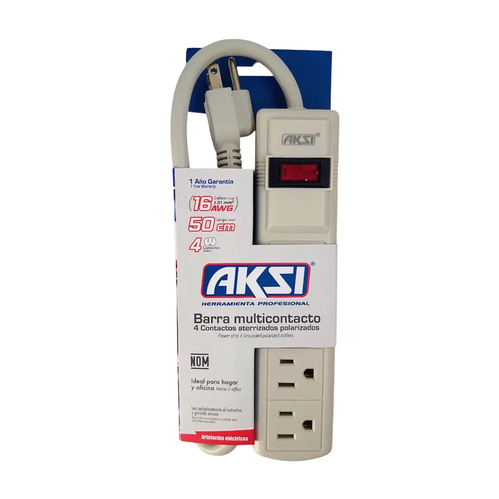 Barra multicontacto aksi con 4 contactos tomacorrientes y cable de 50cm / mul16-504-ak