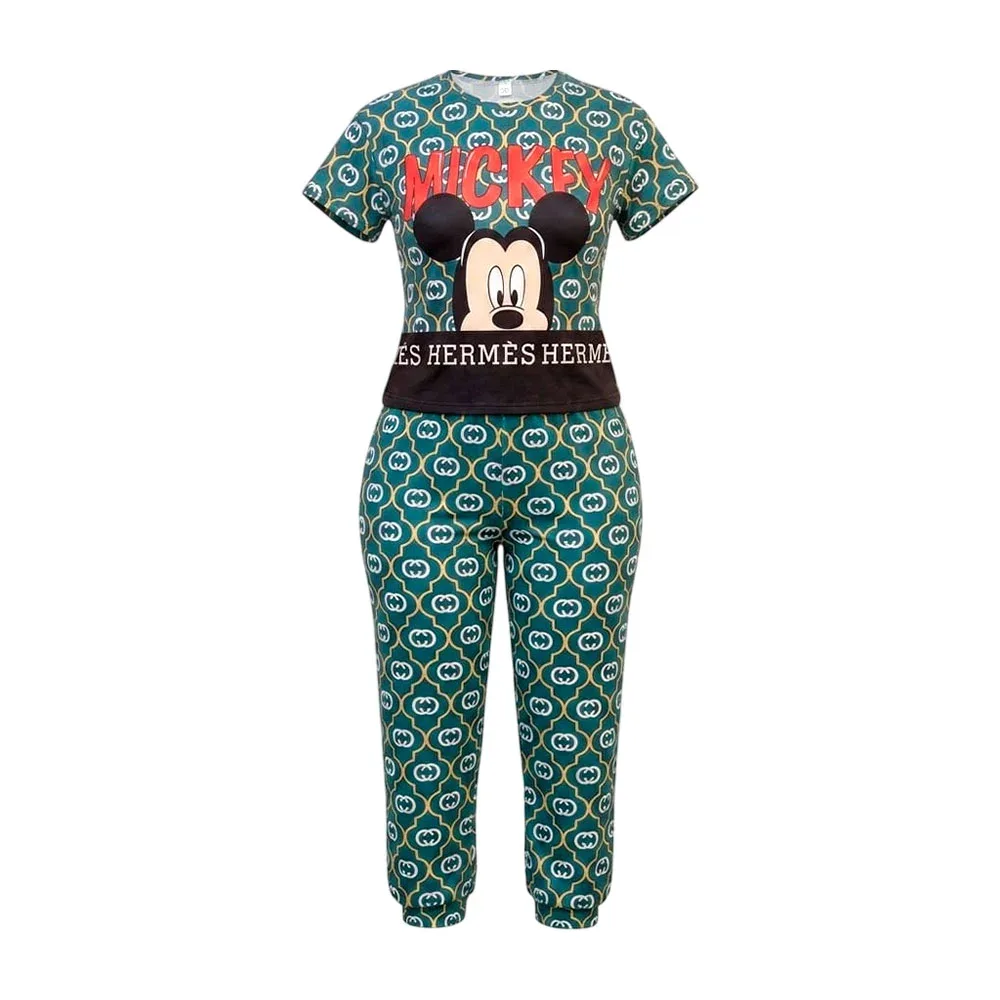 Conjunto pijama para adulto de 2 piezas en pans y camisa de manga corta con estampado de mickey mouse, variedad de tallas / fashion wear / lu5117