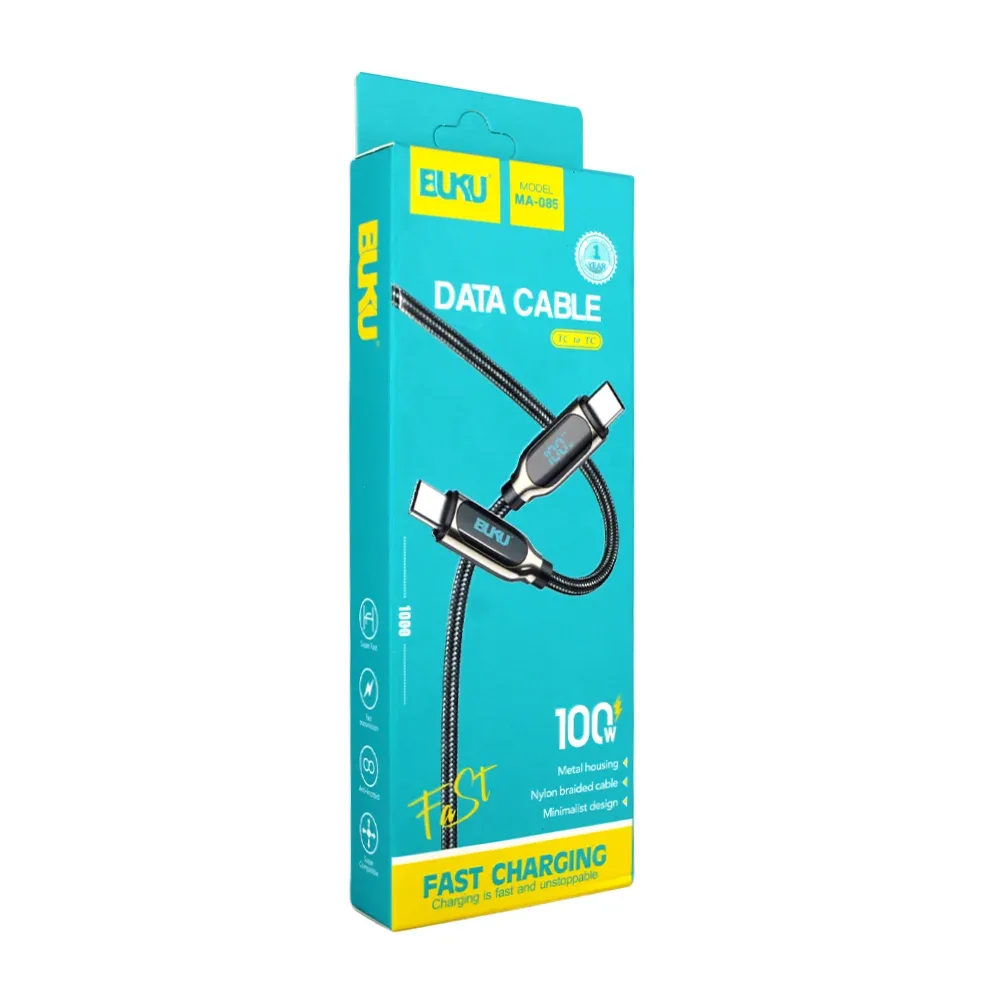 Cable de datos buku con entrada tipo c a tipo c de 1 metro y 100 watts, diseño metalico, fast charging / ma-085