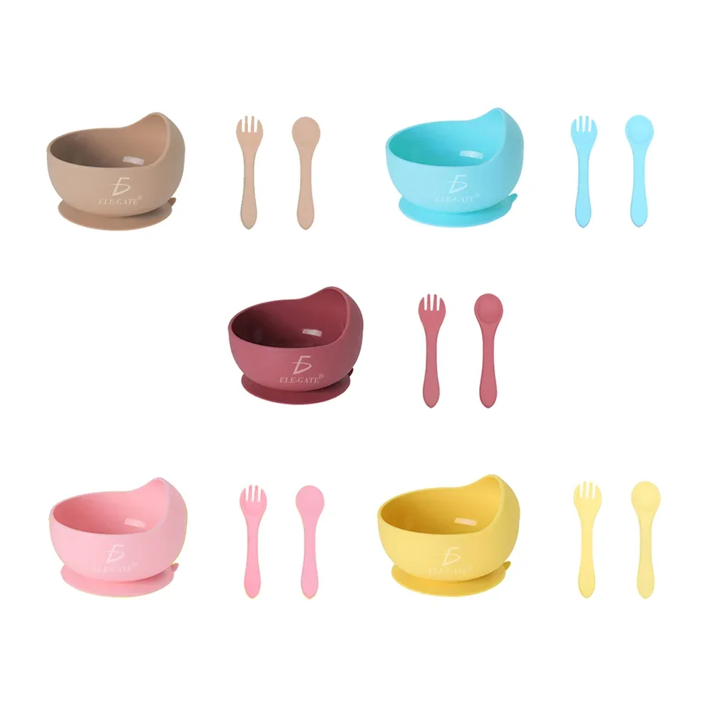 Set de platos y cubiertos de plástico para bebé, variedad de colores