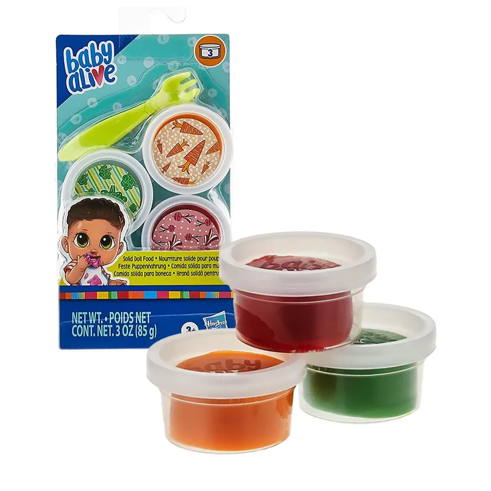 Juguete con 3 recipientes de comida con cubiertos ideal para muñecas baby alive, variedad de colores / e9120