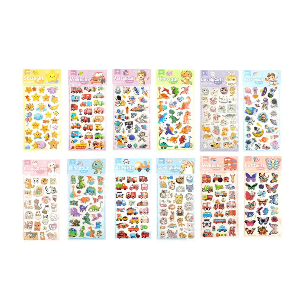 Planilla de stickers pequeños con estampados kawaii, variedad de diseños